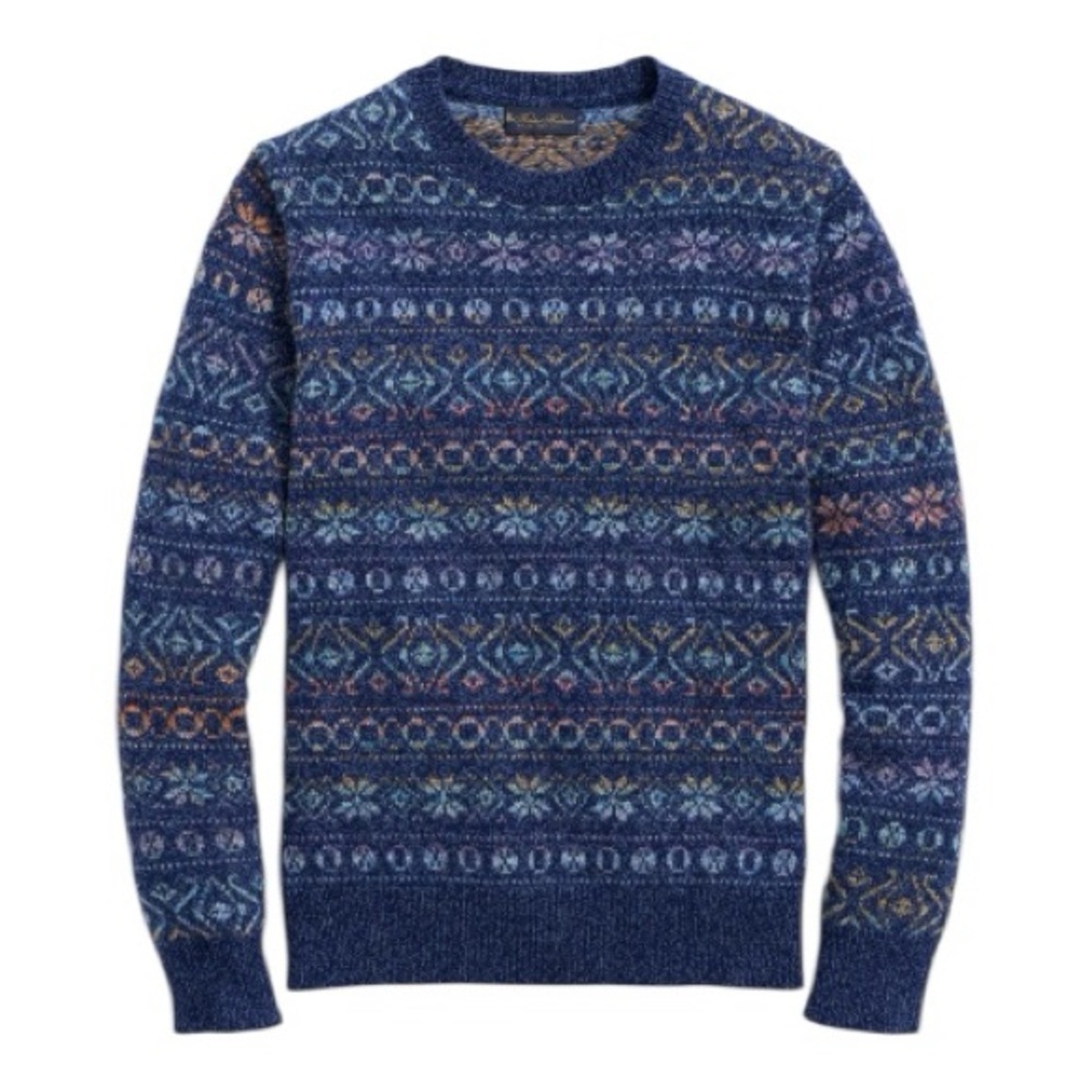 NWOT Brooks Brothers Men’s Merino Wool Blue Space Dyed Fair Isle Sweater Medium